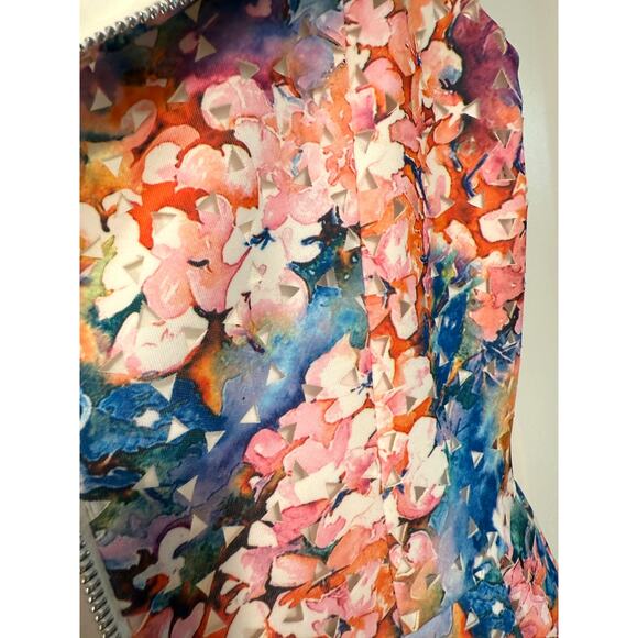 NWT! Betsey Johnson 6 Retro Floral Print Laser Cut Fit&Flare Mini Dress Pink - Picture 7 of 8